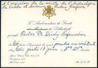 cca 1970 A budapesti svéd nagykövetség meghívója Dr. Hafenscher Károly lelkész részére, Ruben Josefson svéd érsek látogatása alkalmából
