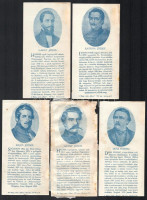 Szamosi Gyula és Basch Ernő Gyógyszertára számolócédulák, 10 db, rajta neves magyar írók arcképével. Közte: Szilágyi Dezső, Tisza Kálmán, Gróf Zrínyi Miklós, Kisfaludy Sándor, Czuzor Gergely, Eötvös József, Garay János,