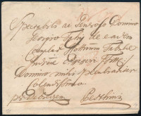 ~1780 4kr félportós levél 'Warad' kézzel írt piros helynévvel Debreczenen át Pestre küldve