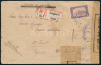 1918 Ajánlott levél 50f bérmentesítéssel 'BUDAPEST' - Spanyolország, többszörös cenzúrával