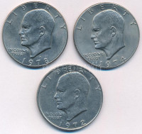 Amerikai Egyesült Államok 1972-1978D 1$ Cu-Ni 'Eisenhower' (3xklf évjárat) T:AU,XF karc, kis ü.USA 1972-1978D 1 Dollar Cu-Ni 'Eisenhower' (3xdiff year of mintage) C:AU,XF scratch, small ding