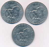 Amerikai Egyesült Államok 1972-1978D 1$ Cu-Ni 'Eisenhower' (3xklf évjárat) T:AU,XF karc, kis ü.USA 1972-1978D 1 Dollar Cu-Ni 'Eisenhower' (3xdiff year of mintage) C:AU,XF scratch, small ding