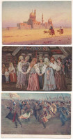 21 db RÉGI művész motívum képeslap vegyes minőségben / 21 pre-1945 art motive postcards in mixed quality