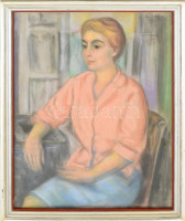 Schönberger Armand (1885-1974): Rózsaszín blúzos hölgy. Pasztell, papír, jelzett. Üvegezett fa keretben, 63×49 cm / Armand Schönberger (1885-1974): Lady in pink blouse. Pastell on paper, signed. Framed with glass, 63×49 cm