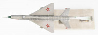 MIG 21-es vadászgép Pestvidéki gépgyár fém öntvény makett 38 cm, mészkő talapzaton 28x15 cm