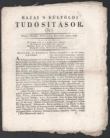 1826 Hazai 's Külföldi Tudósítások. (31.) Pesten, Szerdán, Szent György Hava 19-ik napján 1826. Kissé sérült lapszélekkel, 8 p.