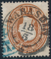 1861 10kr kék cégbélyegzéssel + 'WARASDIN'