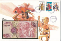 Ghána 1978. 10C felbélyegzett borítékban, első napi bélyegzéssel T:UNC Ghana 1978. 10 Cedis in envelope with stamp and cancellation C:UNC