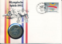 Andorra 1987. 2D Cu-Ni 'XXIV. Nyári Olimpia Barcelona és XVI. Téli Olimpia Albertville 1992' forgalomba nem került emlékkiadás felbélyegzett borítékban, alkalmi bélyegzéssel T:UNCAndorra 1987. 2 Diners Cu-Ni '24th Summer Olympics