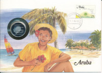 Aruba 1988. 1Fl Cu-Ni 'Beatrix' bélyeges érmés borítékon, német nyelvű ismertetővel T:UNC,AU (eredetileg PP) Aruba 1988. 1 Florin Cu-Ni 'Beatrix' coin letter with stamp and German description C:UNC,AU (originally PP)