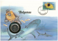 Bahamák 1985. 10c felbélyegzett borítékban, bélyegzéssel, német nyelvű leírással T:UNC Bahamas 1985. 10 Cents in envelope with stamp and cancellation, with German description C:UNC