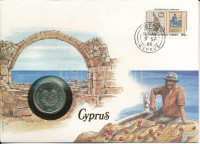 Ciprus 1983. 20c felbélyegzett borítékban bélyegzéssel T:UNCCyprus 1983. 20 Cents in coin envelope with stamp and cancellation C:UNC
