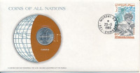 Comore-szigetek 1975. 50Fr 'Nemzetek pénzérméi' felbélyegzett borítékban, bélyegzéssel T:AUComoros 1975. 50 Francs 'Coins of all Nations' in envelope with stamp and stamping C:AU