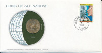Csád 1978. 25Fr 'Nemzetek pénzérméi' felbélyegzett borítékban, bélyegzésse T:UNC Tchad 1978. 25 Francs 'Coins of all Nations' in envelope with stamp and stamping C:UNC