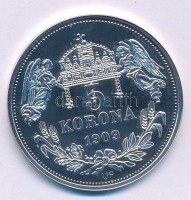 DN 'Királyi koronák - Károly Róbert 5 korona 1909' Ag emlékérem (20g/0.999/38,61mm) T:PP patina
