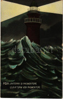 Pola, Lanterna di Promontore / Luchtturm / világítótorony este / lighthouse at night. G. Fano 1909. No. 62. (felszíni sérülés / surface damage)