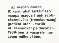 Frank Magda (1914-1997): 10 db szitanyomat, papír, mind jelzett és számozott (4/40), lapméret: 50x35 cm. Készült a Vasarely Múzeum műhelyében, 1989. Eredeti karton mappában / Magda Frank (1914-1997): 10 pcs of screenprint on paper, all of