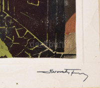 Hercsuth Ferenc (1942-)2 db mű: Szentendrei részlet és mozdony, 1973. Monotípia, papír, egy kartonra kasírozva, jelzett. 19×13 és 13x19 cm.