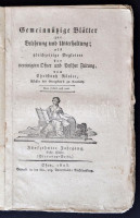 1825 Gemeinnützige Blätter zur Belehrung und Unterhaltung; als gleichzeitige Begleiter der vereinigten Ogner und Pesther Zeitung. Szerk.: Rösler, Christoph. 15. évf. 1. sz., Ofen [Buda], königliche ungarische Universitäts-Buchdruckerei. 416p.