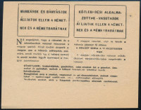cca 1944, 'Álljatok ellen a németnek és németbarátnak', II. világháborús, hivatalnokokat, tisztviselőket, magánalkalmazottakat, munkásokat, bányászokat, vasutasokat stb. megszólító németellenes röplap, kétoldalas, 10x12,5 cm