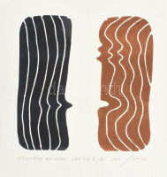 Kiss Ilona (1955-): 'A kettőnk dolgáról', 2002. Linómetszet, papír, jelzett. Művészpéldány E.A. II./XII. számozással. 16x16 cm