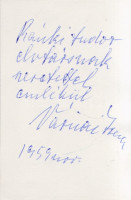 Várnai Zseni (1890-1981) költőnő géppel írt és saját kézzel aláírt levele Ránki (született Rottmann) Andor könyvnyomdásznak.Kelt: Budapest, 1959. november 5. Egy levél, négyrét hajtogatva, egy oldalán 15 beírt sor. A levél