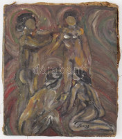 Olvashatatlan (Veress?) jelzéssel: Női aktok. Olaj, vászon, kissé sérült. 28x24,5 cm