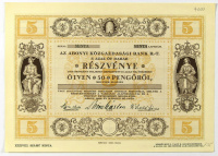 Abonyi Közgazdasági Bank Rt., 5 részvény, egyenként 10 pengőről, Abony, 1926. március 14. Kner Nyomda XXXVIII. minta részvénye.