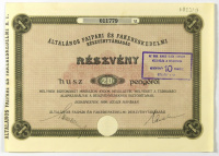 Általános Faipari és Fakereskedelmi Részvénytársaság, 1 részvény 20 pengőről, Budapest, 1926. július.