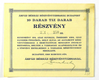 Árpád Bérház Rt., 10 részvény egyenként 100 pengőről, Budapest, 1928. március 1.