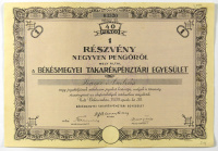 Békésmegyei Takarékpénztári Egyesület, 1 részvény 40 pengőről, Békéscsaba, 1930. április 30.